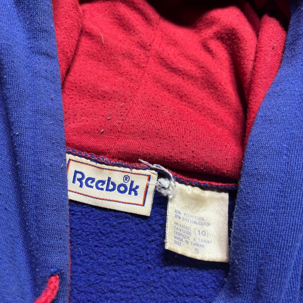 Vintage 80s Reebok Hoodie Mens Small Colorblock Blue Red Athletically Inspired - Picture 3 of 5